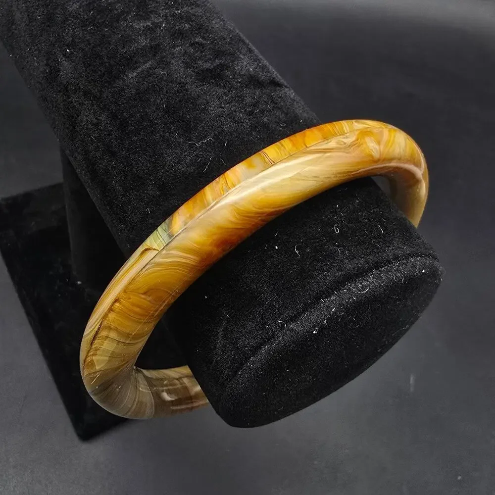 Vintage Marbled Glass Bangle Bracelet Beige Brown Faux Agate 1